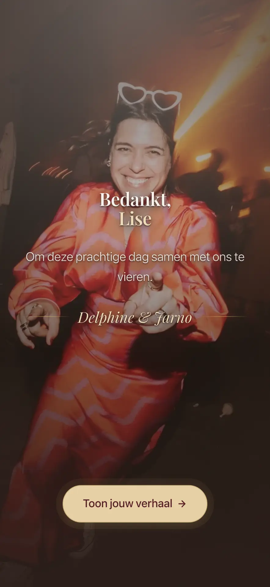 Story screen showing a personalized thank you note for a guest